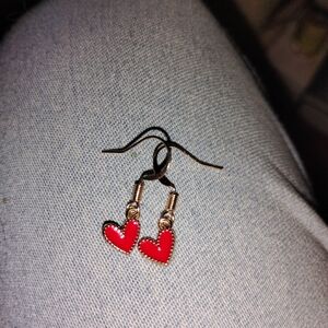 Heart-Shaped Red Earrings